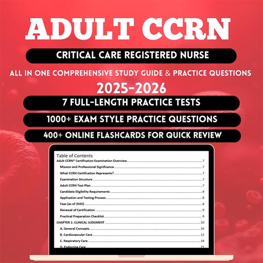 CCRN Exam Study Guide 2026: 1000+ Questions, 7 Practice Tests, 400+ Flashcards - Etsy Australia