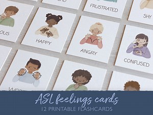 ASL Emotion Flashcards: Sign Language Feelings, Therapy Decor (digital Download) - Etsy