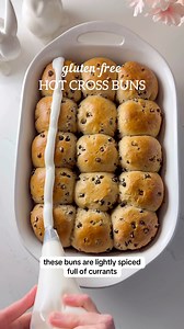 GF Hot Cross Buns! 🌸 These gluten-free hot cross buns feature spiced yeast dough, currants, and orange icing. They’re EASY-TO-MAKE with a secret ingredient – gluten-free bread flour! Save this recipe for Easter this year! You can search “meaningful eats hot cross buns” on google for the recipe. #glutenfreerecipes #hotcrossbuns #hotcrossbunrecipe #easterrecipe #glutenfreebaking #glutenfreefood #easter | Meaningful Eats