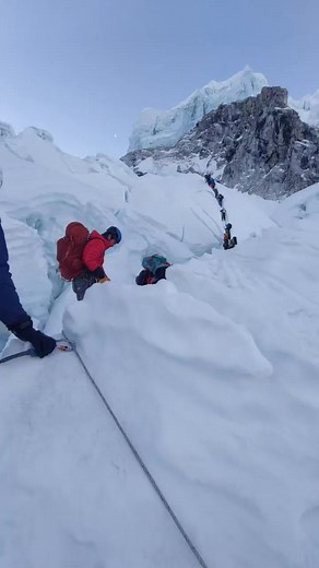 The Khumbu Icefall Climbing is an unforgettable ride, it promises uncertainty, danger, adventure and challenge. It is an icefall located at the head of the Khumbu Glacier and the foot of the Western Cwm, on the Nepali slopes of Mount Everest. The icefall is considered one of the most dangerous stages of the South Col route. The icefall is 1.62 miles long, roughly 2,000ft of climbing and usually takes between 3-6 hours for climbers to navigate. The Khumbu glacier that forms the icefall moves cons