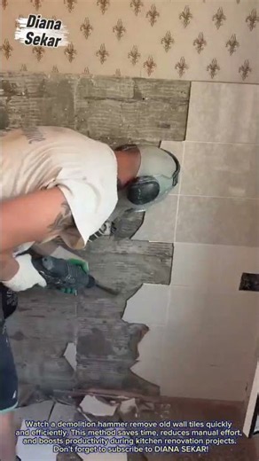 Fast Tile Removal with Demolition Hammer | Efficient Kitchen Wall Renovation