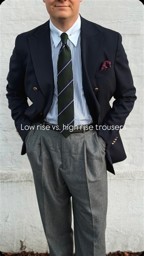 John Kristian Nesbekk on Instagram: "Low rise vs. high rise trousers - let’s settle it. I know many of you have been waiting for this. Do low-rise trousers improve proportions, or does a higher rise create a better overall silhouette? Same outfit. Same styling. Two different rises. Which one do you prefer - and why? Let me know in the comments 👇 #menswear #mensfashion #highwaisted #lowrise #grwm"