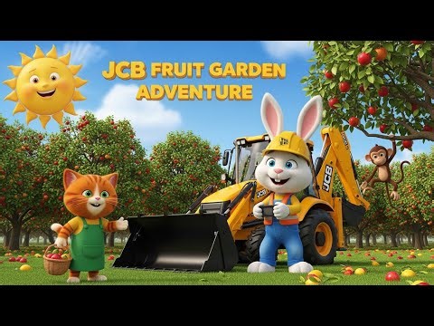 Rabbit Cat and Monkey JCB Driving | Fruit Garden Working Adventure | Farming Cartoon Story for Kids