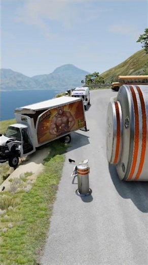 School Bus & Blaster Truck Crash Into Bollard 💥 BeamNG Drive #shorts #foryou #kidsgamertech