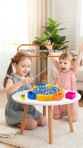 Kids Electric Magnetic Fishing Toy Set, 360° Rotating Fish Game with Music, Educational Interactive Gift for Boys & Girls