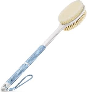 Back Scrubber Anti Slip for Shower, Shower Brush Long Handle with Stiff and Soft Bristles, Body Exfoliator for Bath or Dry Brush(Blue)