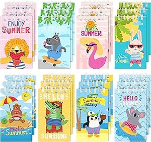 24Packs Hello Summer Mini Notepads Cute Cartoon Animal Spiral Notebooks Pocket Journal Memo Pads for Hawaii Beach Themed Birthday Gifts Goodie Bag Stuffers Office School Classroom Rewards