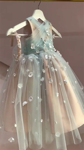 Luxury Princess Flower Girl Dress 🌸✨ Blush Pink & Sky Blue Couture for Little Girls #Shorts