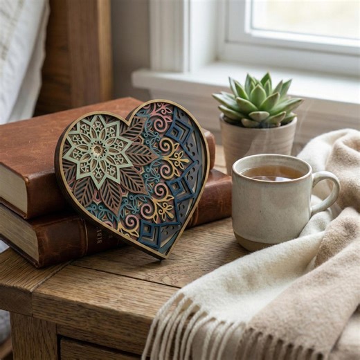 Layered Heart Mandala SVG File for 3D Laser Cut Wood Art - Etsy
