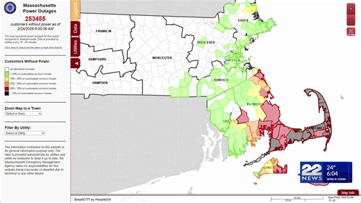 Severe winter storm causes widespread outages in eastern Massachusetts