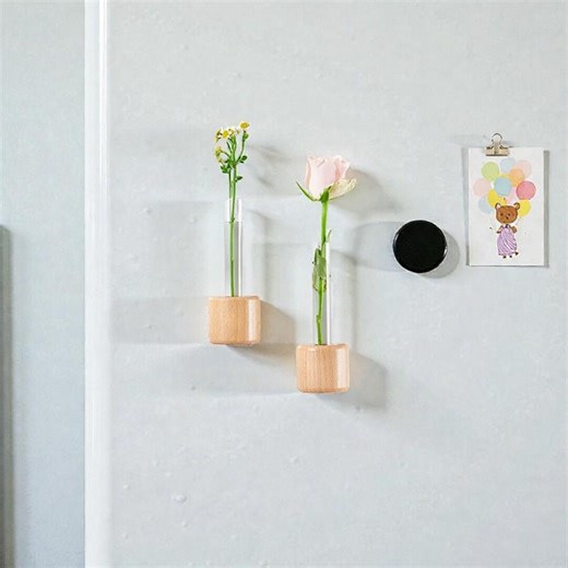 Magnetic Wall Bud Vase, Test Tube Vase, Tall Glass Vase With Wooden Base, Glass Kitchen Wall Decor, Wooden Magnetic Holder, Kitchen Decor - Etsy