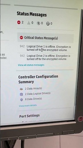 Hp ProLiant Dl360 Logical drive is offline, encryption is turned off for the encrypted volume