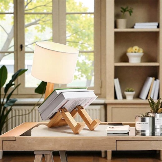 Handmade Wooden Table Lamp Unique Sitting Figure Lamp With Books Warm Bedside Light for Cozy Bedroom Office Decor - Etsy