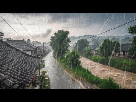Peaceful Village Rain Ambience with Flowing river – Relaxing Nature Sounds for Sleep & Focus
