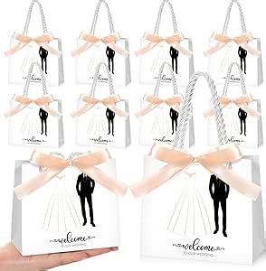 Spakon 50 Pcs Small Wedding Welcome Bags Bulk for Guests, Wedding Favor Bags Gift Bags for Small Items Wedding Paper Bags Return Gift Bags for Wedding Party Hotel Guests, 5.51 x 4.72 x 2.36 Inch