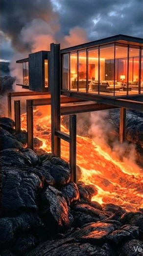 House Built on Lava River 🌋🔥 house on lava . Would you live here?#LavaHouse #ExtremeArchitecture