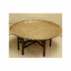 XL Antique Engraved Brass Tray Table: Moroccan Decor With Folding Wood Stand - Etsy