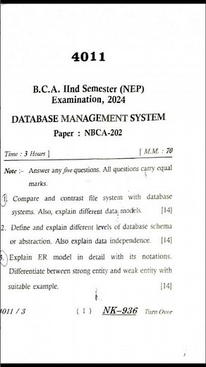 BCA question paper LU Database Management System DBMS previous year #bca #exam #luexamnews