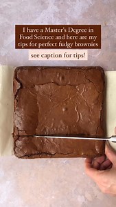 I have a Master’s Degree in Food Science and these are my tips for THICK & FUDGY Homemade Brownies! These are a dream come true! Tall thick brownies with a shiny crinkle crust and melting fudgy texture from dark chocolate and cocoa in the batter. The recipe is at the link in my bio. Full link here: https://scientificallysweet.com/best-homemade-brownies-thick-fudgy/ Brownie Tips: 1. Never use raising agents like baking soda or baking powder. Brownies are meant to be dense and using leavening will