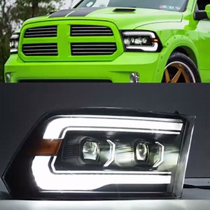 Headlights Compatible with 2009-2018 Dodge Ram 1500, 2500, 3500 – Dual-Mode White/Amber DRL & Driving Lights, Sequential Turn Signals, High/Low Beam Integration