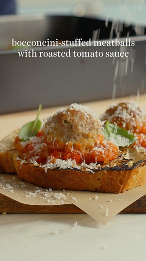 From my new book, Even More Basics to Brilliance, my Bocconcini-Stuffed Meatballs with Roasted Tomato Sauce has a genius trick in the roasted tomato sauce - it will surely become your weekly staple. Seal in all the sweet tomato juices with sheets of eco-friendly, home compostable bake paper to make the simplest most tasty tomato sauce – no more stovetop splatters! Nestle bocconcini-stuffed meatballs into the sauce to create the most glorious one tray dinner. Served with fresh basil leaves and a