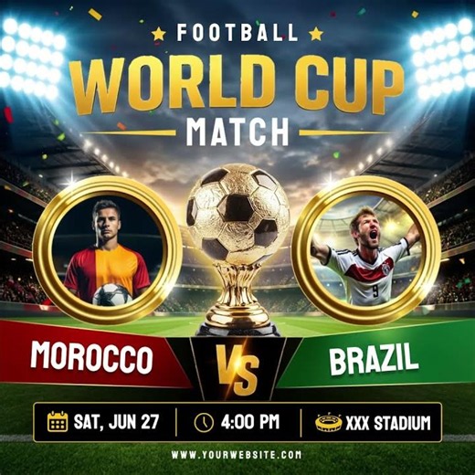 Free Realistic World Cup Football Match Day Invitation Post Video Template (Customizable) - FlexClip