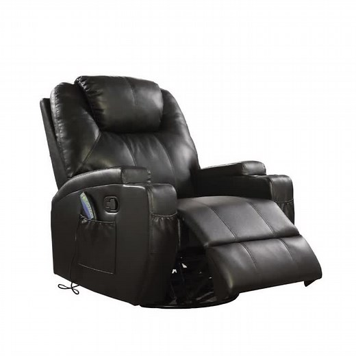 Acme Furniture Waterlily Black Bonded Leather Match Swivel Rocker Recliner with Massage 59277