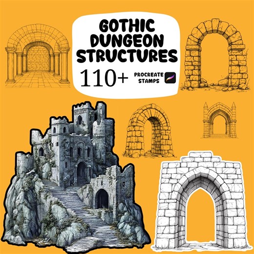 110  Gothic Dungeon Structures Procreate Stamp Set – Gothic Architecture Tower, Cathedral & Church Steeples, Dark Fantasy Medieval Designs - Etsy
