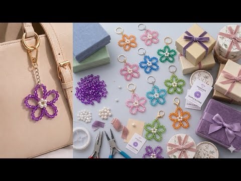 🌸DIY: How to Make a Beautiful Beaded Flower Keychain | Step-by-Step Tutorial