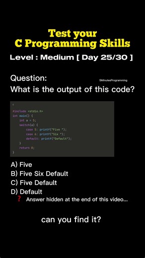 Day 25 Think you know C programming? Test your knowledge with this MCQ! @5minutesprogramming