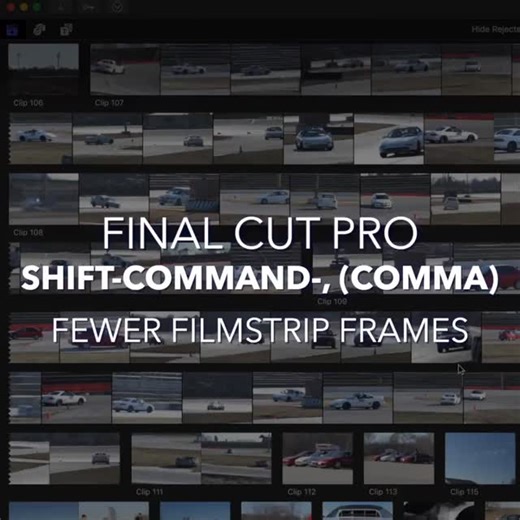 Final Cut Pro Support by Jared on Instagram: "Shift-Command-, (Comma) | Show Fewer Filmstrip Frames | Use this Final Cut Pro shortcut to lessen the amount of frames displayed in browser clips filmstrips��⁠ ⁠ More at AnAwesomeGuide.com/FinalCut�⁠ ⁠ �#DailyShortcut #TipOfTheDay #FinalCutPro #FCP11 #Apple #VideoEditingTips #EditingTips #FilmEditing #VideoEditing #FCP11Shortcuts #EditingApps #TechEducation #FilmProduction #ContentCreation #EditingWorkflow #ProEditing #Friday #FridayMorning #FridayFe