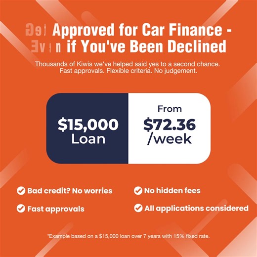 Here's a second chance! 🚗 Been rejected for a car loan? You're not out of options. We help Kiwis get approved, even after past knockbacks or credit struggles. Click to check eligibility in just 60 seconds - no impact on your score! | NZ Car Finder