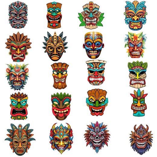20 Traditional Tiki Masks Clipart, Hawaiian Tropical Floral (digital Download) - Etsy