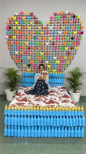 Bed Made from Plastic Bottles 😲♻️#ArtFromWaste #RecycleCraft #Shorts