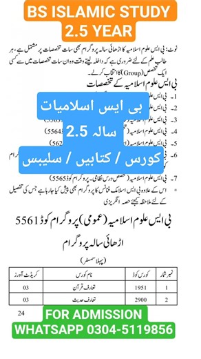 Aiou Bs 2.5 year Islamic study Course detail | BOOKS | Syllabus | fee | Bs islamic study Aiou 2026