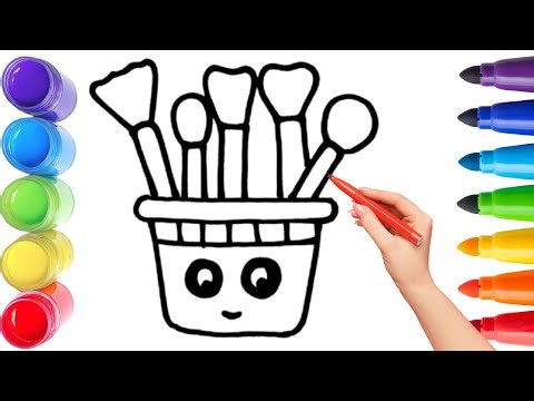 How To Draw cute color brush Drawing, Painting & Coloring For Kids and Toddlers_🌈🎨