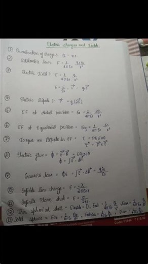Class 12th Chapter Electric charges and field|Formula sheet #neet #CBSE board #viralvideo