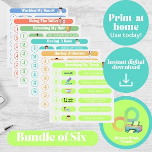 Bathroom Routine Visuals for Kids – 6 Step Hygiene Task Charts – Brushing, Bathing, Toilet, Washing Hands – Autism & ADHD Printable Support - Etsy UK