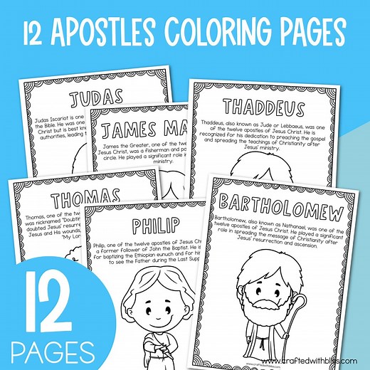 12 Apostles of Jesus Coloring Pages Printable Catholic Bible Christian Sunday School Coloring Book Kindergarten First Grade - Etsy
