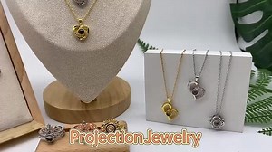 Projection Necklace 100 Languages love You Heart Shape Crystal Rhinestone Photo Necklaces for  Women Valentine