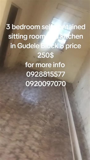 3 bedroom self contained sitting room and kitchen in Gudele Block 8 price 250$ Note: viewing fee 30k ssp for more info contact us our visit our office in juba town near south Sudan bank 0928815577-0920097070 ontimegeneraltrading220@gmail.com