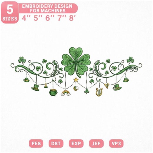 Shamrock Embroidery Design | Lucky Clover Celtic Border Machine File - Etsy