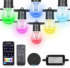 Outdoor String Lights 50ft, Smart Color Changing Waterproof Outside Patio String Light, DIY RGB LED Party Cafe Lights Compatible with Alexa & Remote