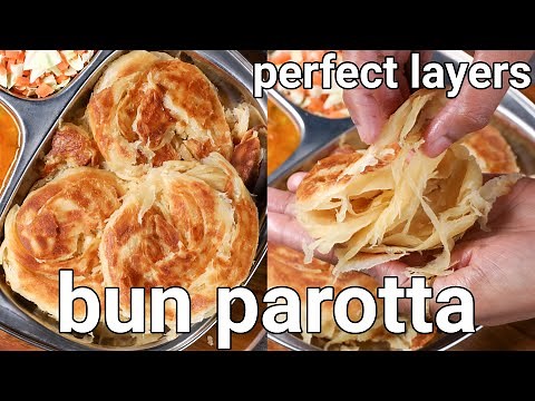 street style bun parotta recipe - soft, flaky, tasty | lachhedar bun paratha recipe | mini parotta