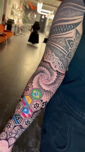 Geometric Blackwork Sleeve Tattoo in North Miami | Sebastian at Alex Chiong Tattoo Studio