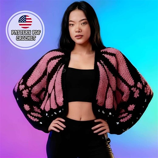 Monarch Butterfly Wing Cardigan Crochet Pattern | Oversized Boho Sweater (digital Download) - Etsy UK
