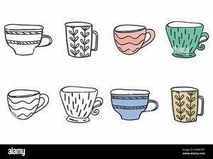 Cup symbol Clip art Set. Doodle icon, hand drawn decorative stroke line, black sketch contour, outline, pastel colored cartoon flat design. Isolated Stock Vector Image & Art - Alamy