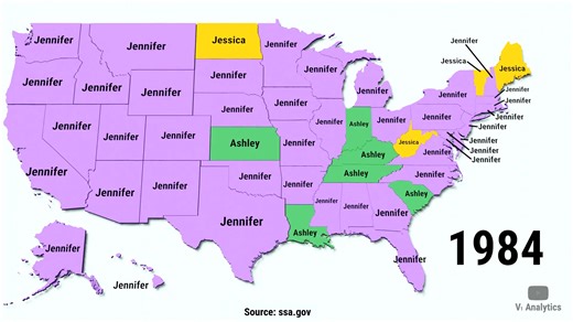 37K views · 305 reactions | Most Popular Baby Girl Names By State From 1950 to 2018 | Brilliant Maps | Facebook
