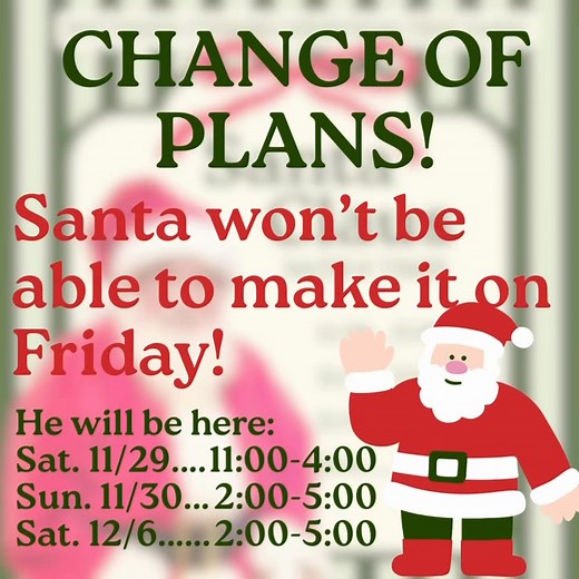 ‼️Please help spread the word!! 📣🎅🏼 Santa had something come up with one of his elves and can’t make it this Friday, November 28th. He will be here this Saturday (11/29) and Sunday (11/30) though! Please make plans to come visit and take your picture with him 🎅🏼📸 | Southern Cypress Christmas Tree Farm