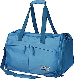 Lightweight Compressible Small Gym Bag with Wet Pocket & Shoes Compartment Football Sport Duffel Weekener for Overnight Workout (Blue, Small - 18 inches)